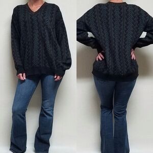 VINTAGE Crossings Arrow Print Knit V-neck Cotton Grandpa Sweater XL USA Made